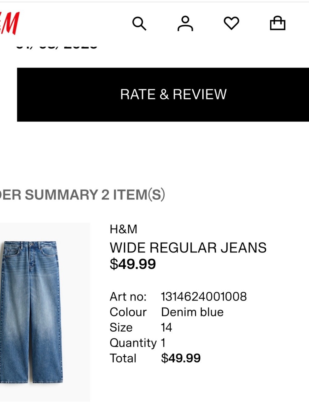 H&M Ladies Wide-Leg Jeans - medium Denim Blue